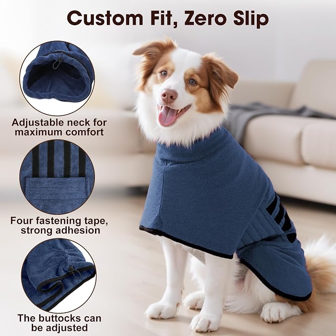 Microfibre Dog Bathrobe Towel Wrap Super Absorbent Dog Drying Coat Bath Robe - Image 2