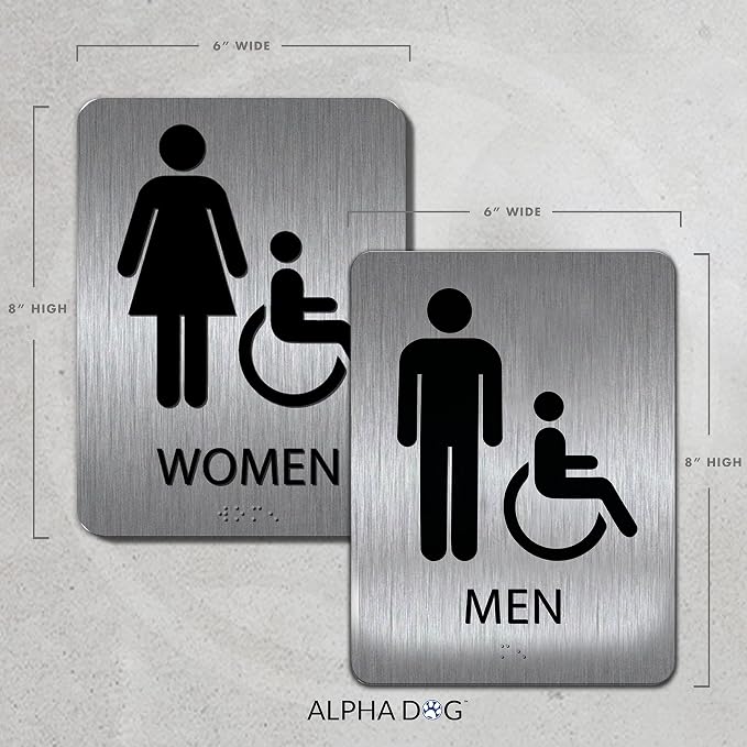 ALPHA DOG ADA SIGNS Men's Women's Restroom Sign Bundle, 8x6 inch, Business - Image 2