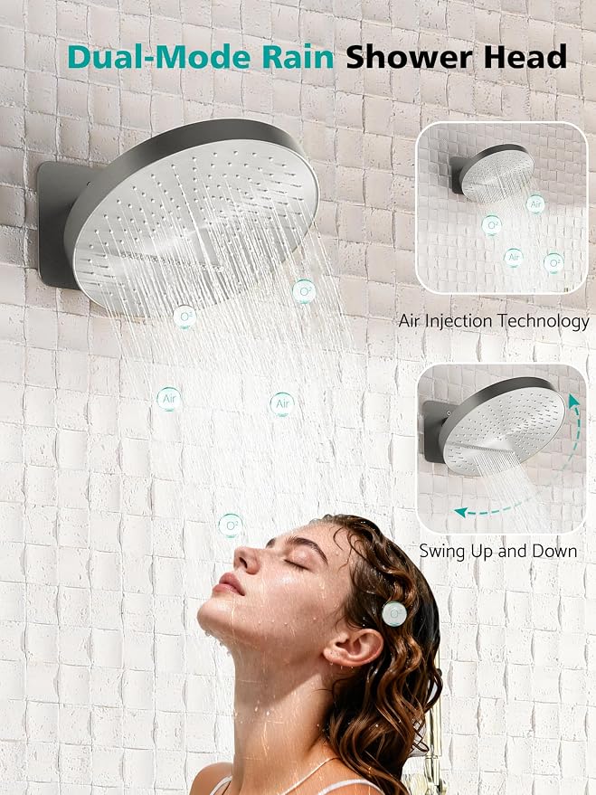 Lefton Shower System in Fahrenheit Display, 13” Overhead Round Rainfall Shower - Image 2