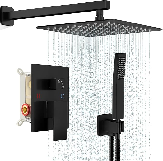 Black Shower Faucet Set, Rainfall Shower System by FPXRNG