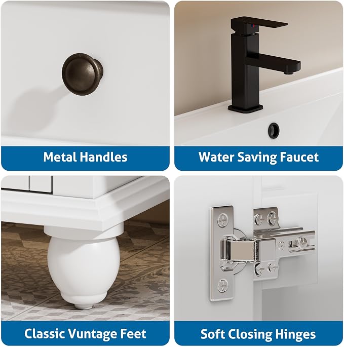 eclife 36" Bathroom Vanity Sink Combo Vintage Style - Image 6