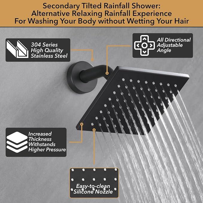 VANFOXLE Shower Faucet Set Matte Black Shower System, Push Button Diverter - Image 4