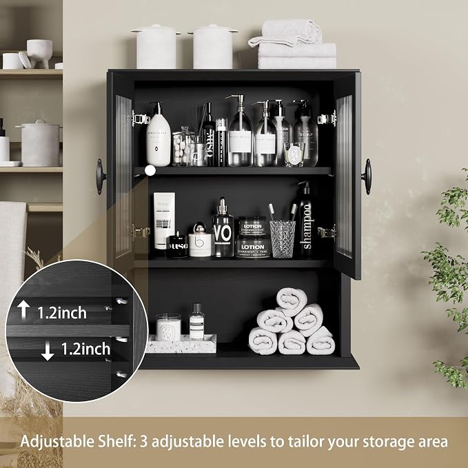 CJL Bathroom Wall Cabinet with Fluted Door, 18.9'' x 23.6'' Medicine Cabinet - Image 5