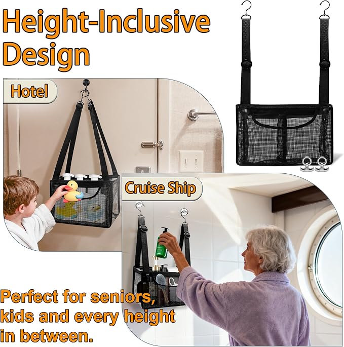 Black PVC Mesh Hanging Shower Caddy - Image 6