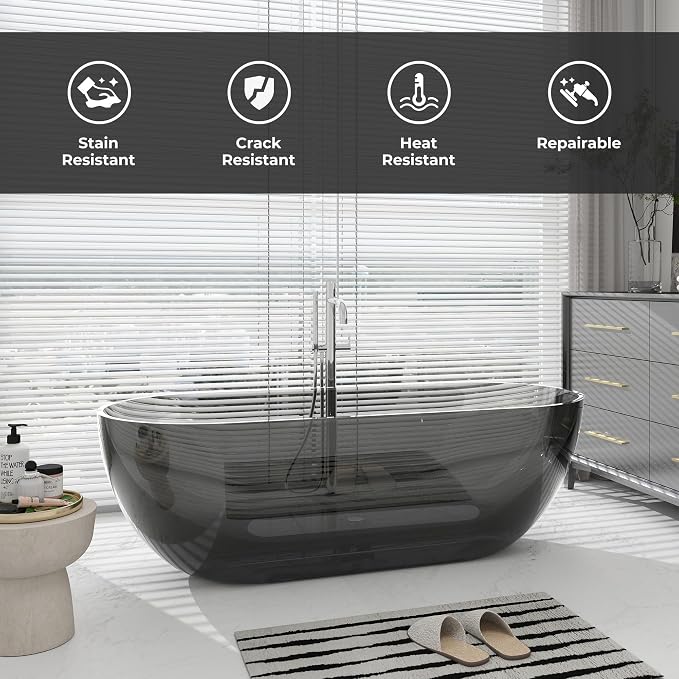 SJ STAR&JANE 69" Solid Surface Freestanding Bathtub Stone Resin Oval Soaking - Image 3