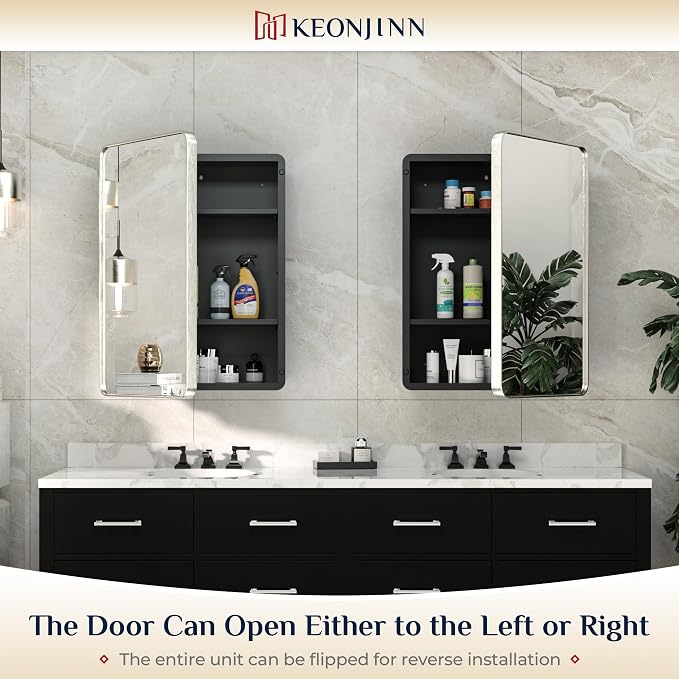 Keonjinn 20 x 26 Inch Brushed Nickel Recessed Medicine Cabinets, Bathroom - Image 8