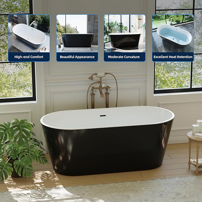 59" Acrylic Freestanding Bathtub, Deep Soaking Tub - Image 5