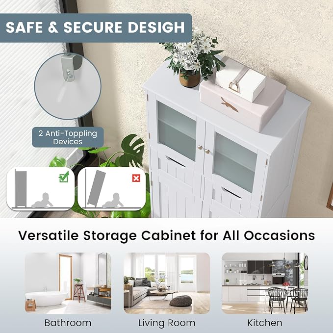 COSTWAY Tall Bathroom Storage Cabinet, Freestanding Storage Organizer - Image 5