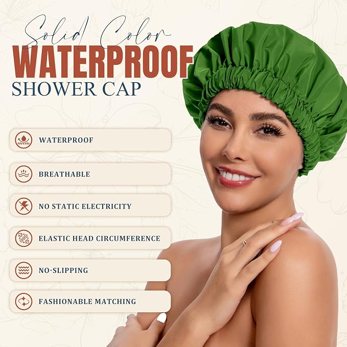 Reusable Shower Cap for Women, Stylish Large Waterproof Shower Bonnet Washable - Image 2