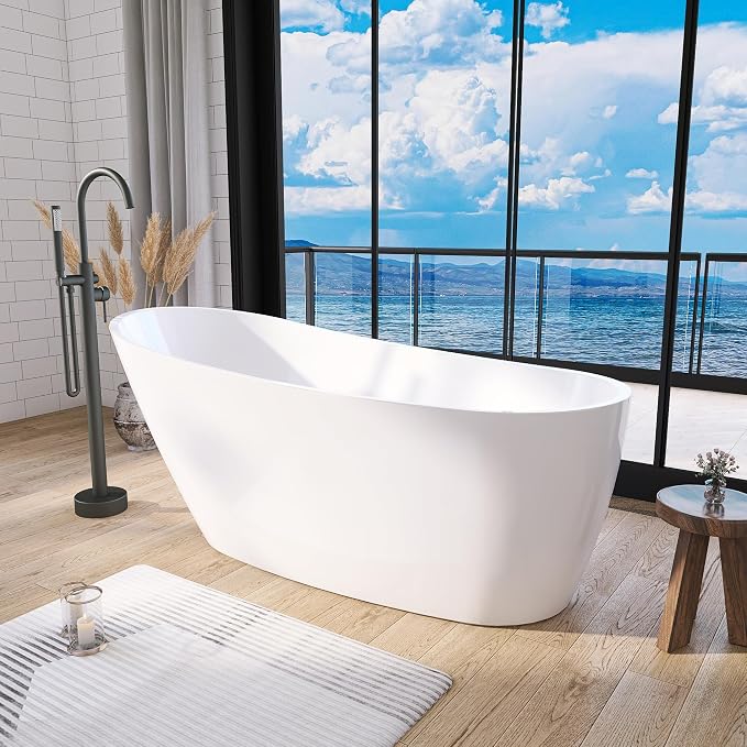 59" Acrylic Free Standing Tub, Stand Alone Tub, Freestanding Bathtub, Soaking by YinzanwBathtub