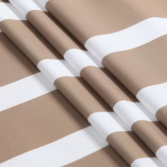 Beige and White Striped Shower Curtain 72x78 Inches, Waterproof Fabric - Image 3