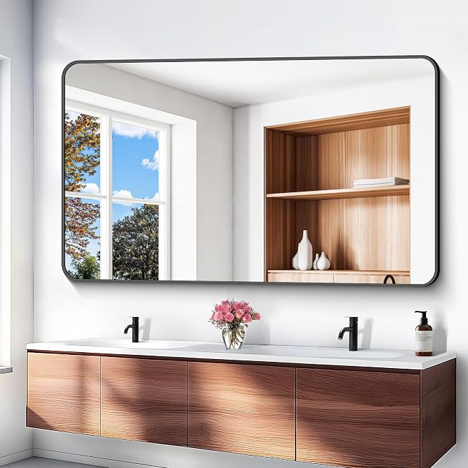 BONEWEI 60x36 inch Large Bathroom Mirror, Wall Mounted Bathroom Frame Vanity - Image 2
