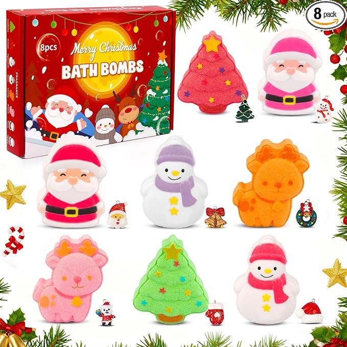 Christmas Bath Bombs for Kids, Snowman Tree Organic Essential Oil Bubble Bubble by KOPHINYE
