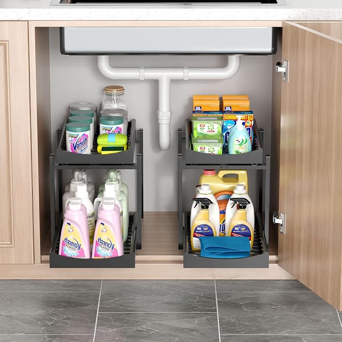 Bamboo Under Sink Organizer and Storage, 2 Pack Pull Out Cabinet Organization - Image 5