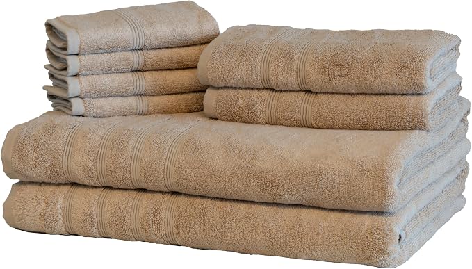 Mosobam Luxury Turkish 8pc XL Towel Set 35X70 16X30 13X13 Light Taupe 700 GSM by Mosobam