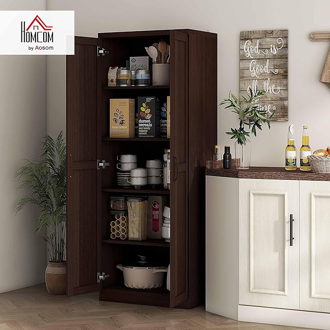 HOMCOM 63" 2-Door Kitchen Pantry, Freestanding Storage Cabinet - Image 2