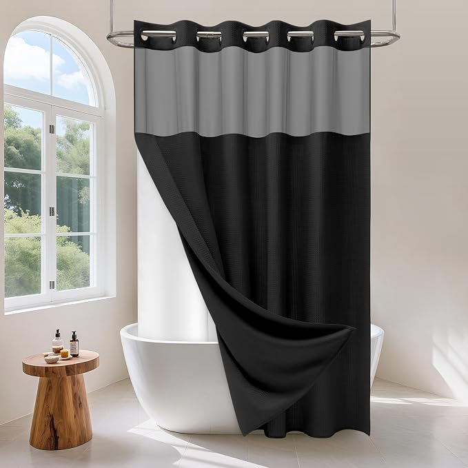 No Hook Waffle Weave Shower Curtain Set by Unknown