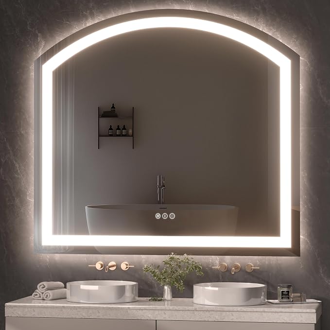 Hasipu 40" x 36" Arch LED Bathroom Mirror, Frontlit Wall-Mounted Vanity Mirror by Whatssuitableisthebest