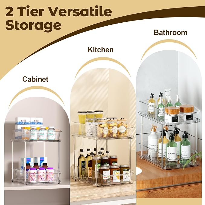 2 Tier Pull-Out Organizer for Bathroom Kitchen, Under Sink Storage - Image 6