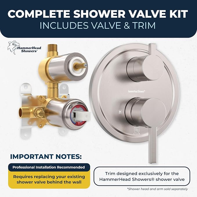 HammerHead Showers Solid Metal Two Handle Shower Valve and Trim Kit Brushed - Image 4