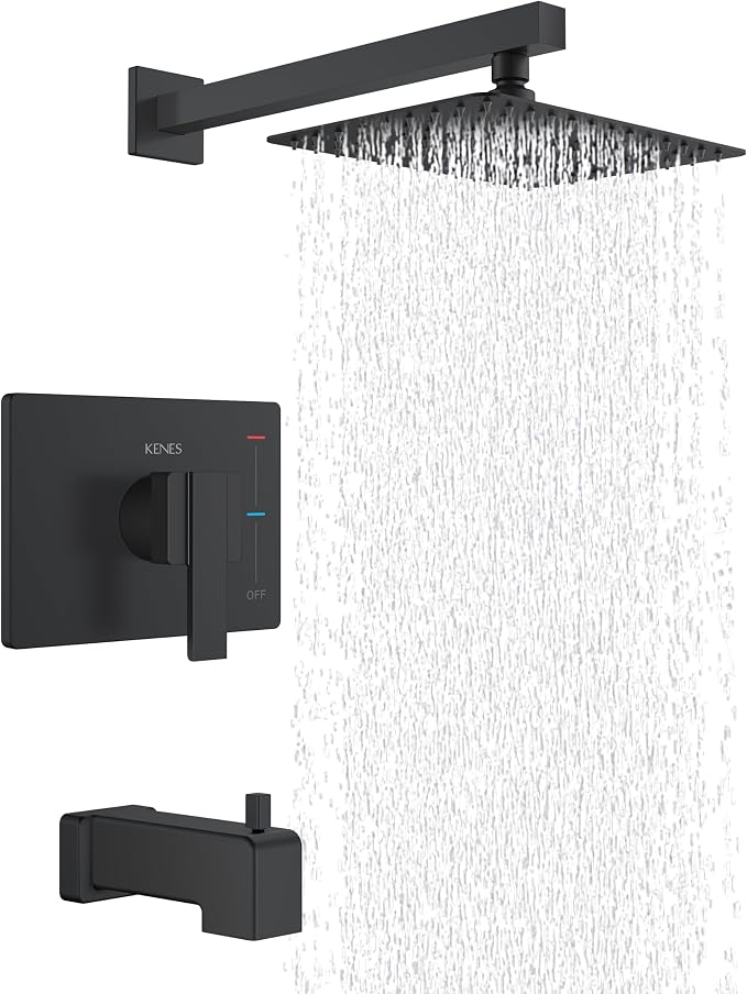 KENES Matte Black Tub Shower Faucet Set Complete by KENESBathroomKitchen