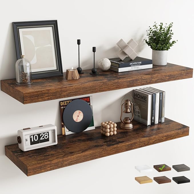 48 Inch Long Floating Shelves for Wall 2 Pack, Easy Install Engineered Wood by Marsmiles