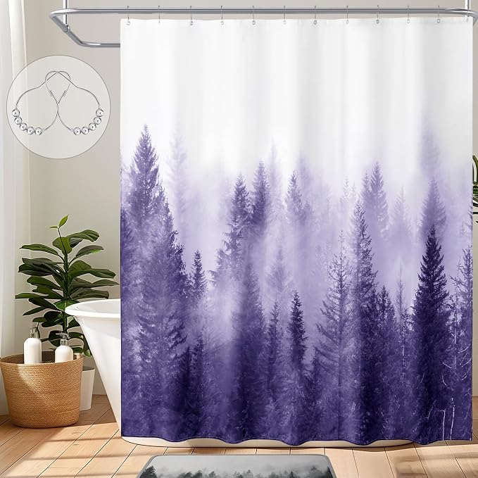 ORTIGIA Purple Misty Forest Shower Curtain by ORTIGIA