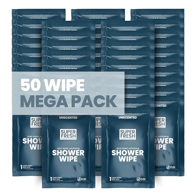 Super Fresh Shower Wipes Large Unscented Body Wipes by SuperFreshCo