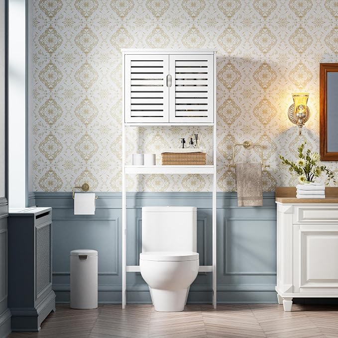 SMIBUY Bathroom Over The Toilet Storage Cabinet, 2 Door Bamboo Cabinet Organizer - Image 2
