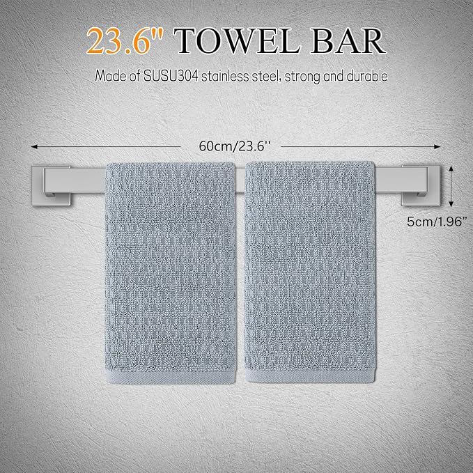 10-Pieces Brushed Nickel Bathroom Hardware Accessories Set, 23.6 Inch Towel Bar - Image 2