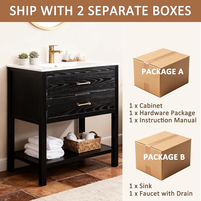 24 Inch Bathroom Vanity with Sink & Faucet & Drain, Farmhouse Freestanding - Image 6