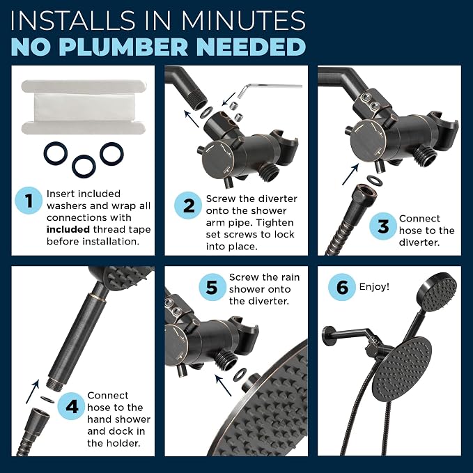 HammerHead Showers® Solid Metal Dual Shower Head Combo – OIL RUBBED BRONZE – 8 - Image 4