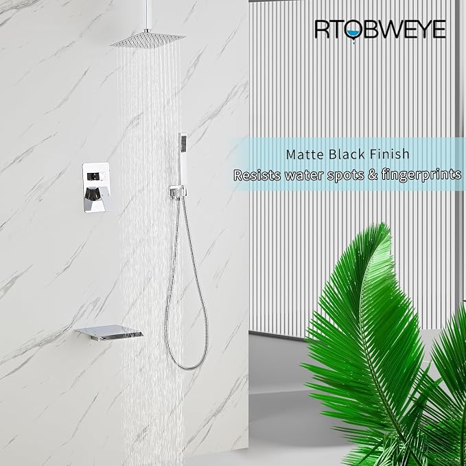 8 Inch Shower Faucet Set, Ceiling Mounted Rainfall Shower System - Image 3