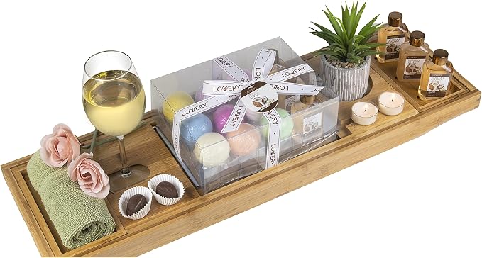 from Son, Premium Bamboo Bathtub Caddy Tray Gift Set by LOVERY