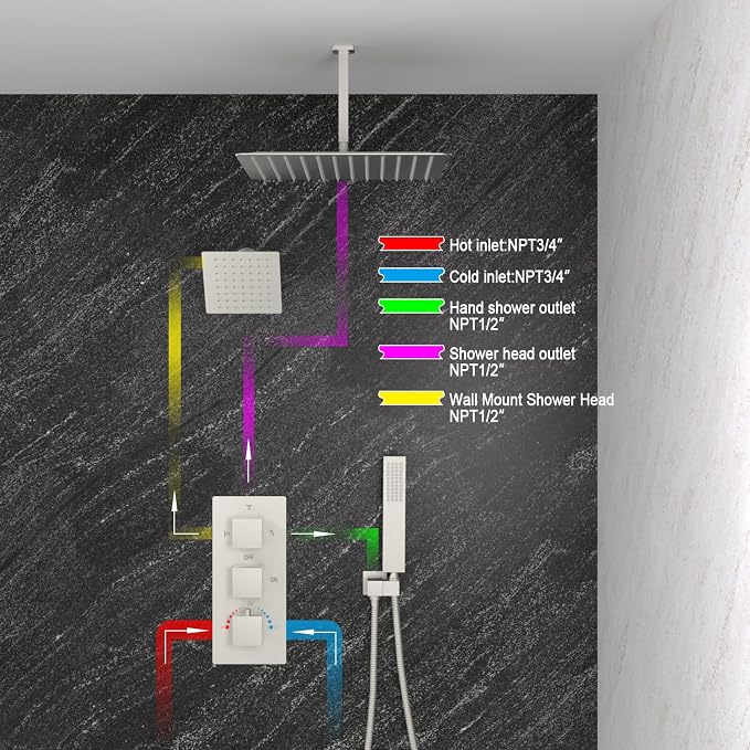 Enga Dual Rain Shower Head System, 16 Inch Ceiling Mount Shower Head - Image 6