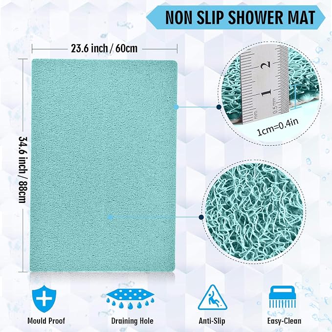 godehone Shower Mats Non Slip Without Suction Cups, PVC Loofah Bathroom Mats - Image 2