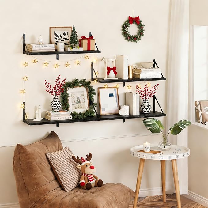 Heimlove 48 Inch Large Wall Bookshelves Set of 3, Wall Mounted Bookshelves - Image 8