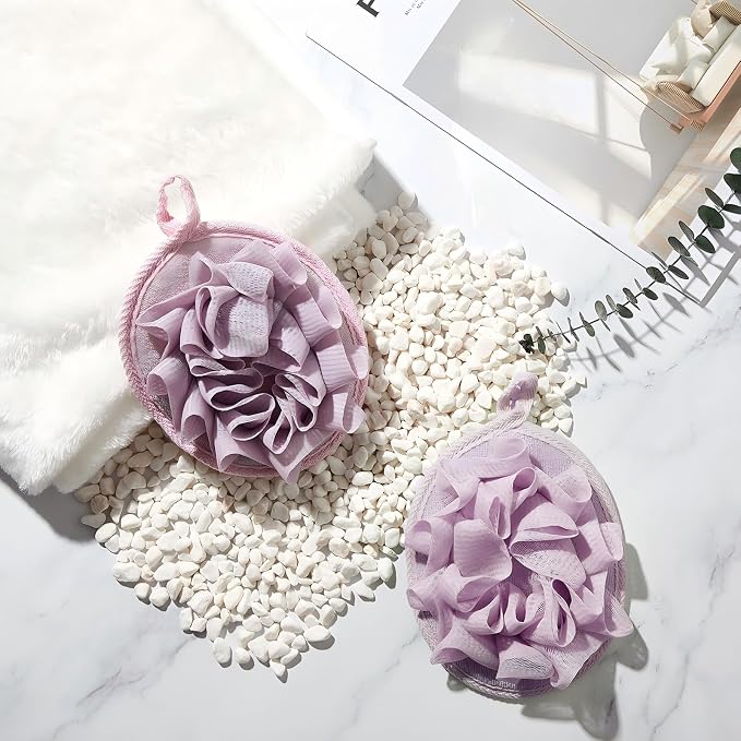 Boao 3 Pcs Bath Shower Pouf Sponge Mesh Pouf Shower Ball Exfoliating Body - Image 6