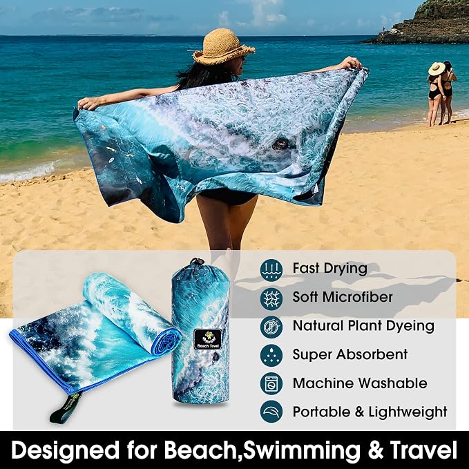 4Monster Microfiber Beach Towel Quick Dry, Super Absorbent Lightweight Travel - Image 2