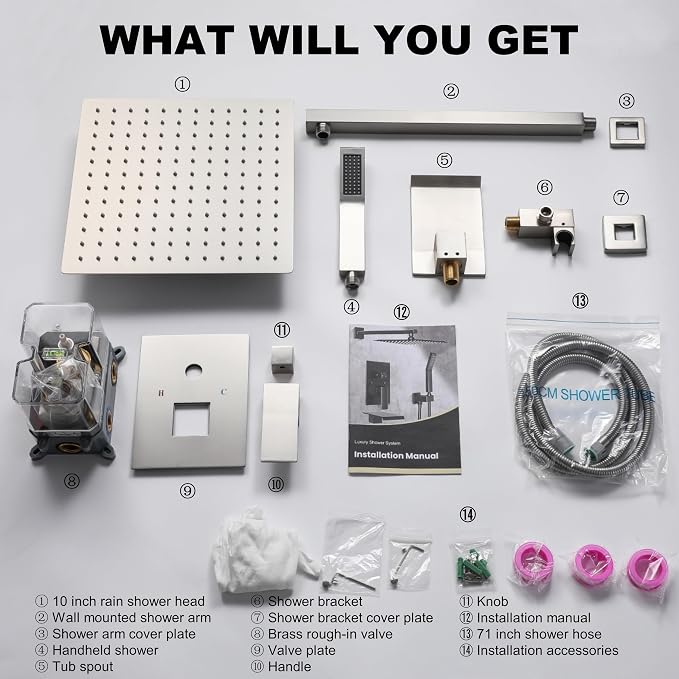 Shower System with Tub Spout, Wall Mounted Shower Faucet Set - Image 7