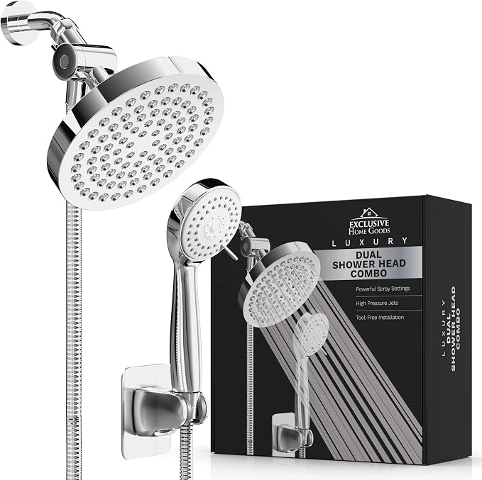 Shower Head With Handheld Combo, 6 Inch High Pressure Rainfall Showerhead With - Image 8