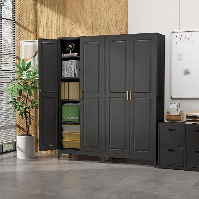 Kitchen Pantry Cabinet, 75”Black Metal Storage Cabinets - Image 6