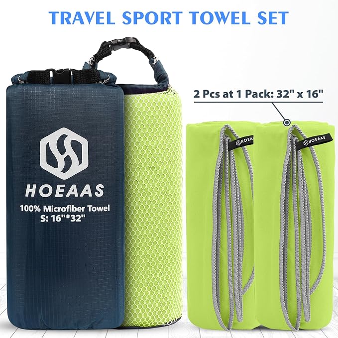HOEAAS 2 Pack Microfiber Camping Towels, Quick Dry Towel, Super Absorbent Ultra - Image 2