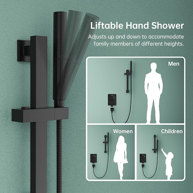 Hoimpro Shower System with Adjustable Slide Bar, 12 Inch Square Rain Shower - Image 3
