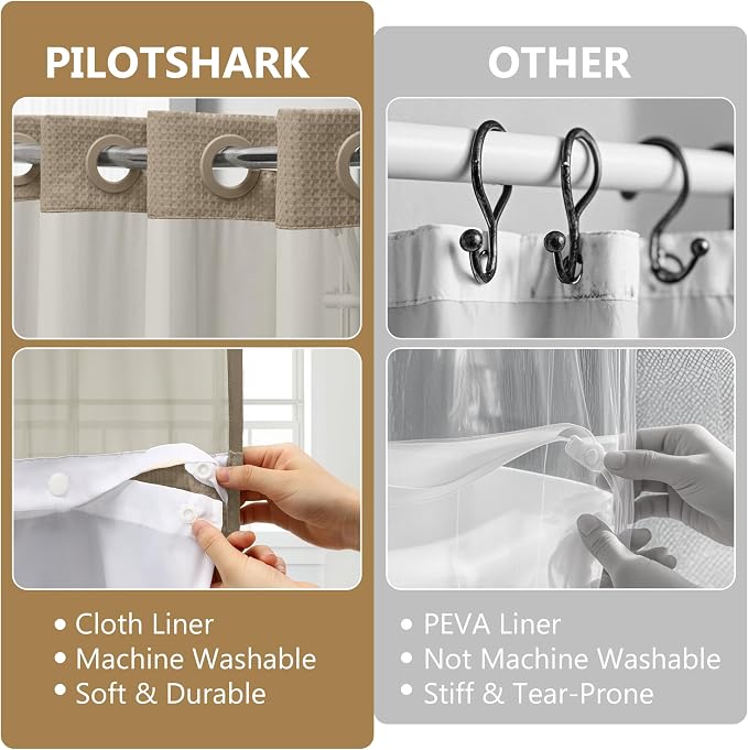 No Hook Waffle Weave Shower Curtain Set - Image 7