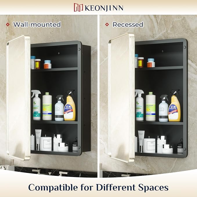 Keonjinn 20 x 26 Inch Brushed Nickel Recessed Medicine Cabinets, Bathroom - Image 7