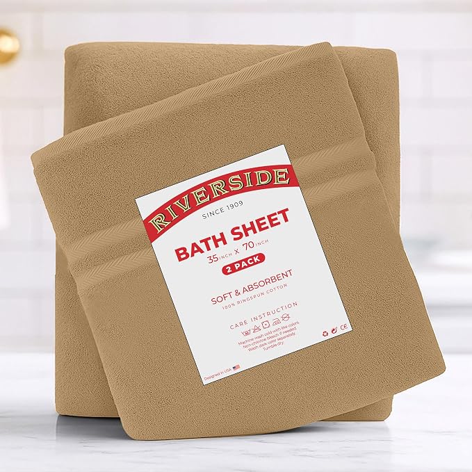 RIVERSIDE Pack of 2 Extra Large Bath Sheets 35 x 70 Inches - Image 7