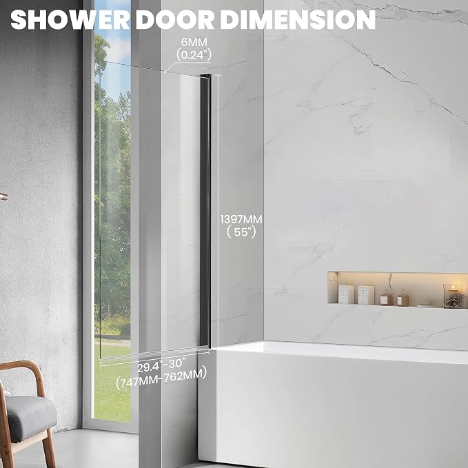 Frameless Tub Shower Door, Hinged Foldable Bathtub Screen - Image 3