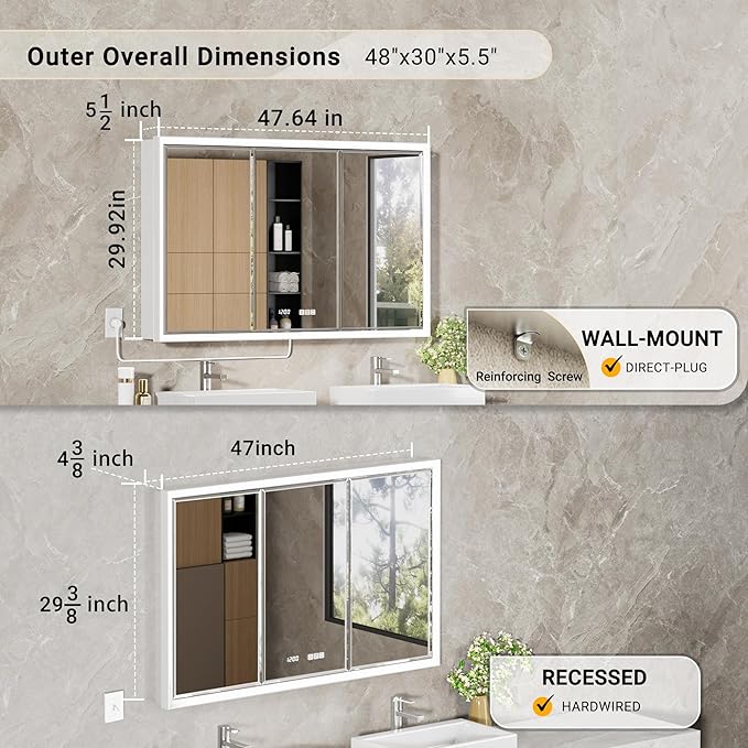 48x30 Beveled Lighted Medicine Cabinet - Image 2