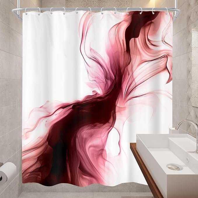 Cinbloo Red Burgundy Shower Curtain 60Wx72H Abstract Marble Ombre Modern Ink - Image 4